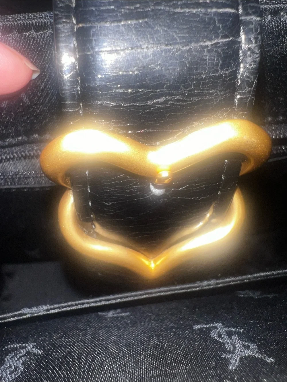 Yves Saint Laurent Black Shoulder Bag with Gold Heart Accent